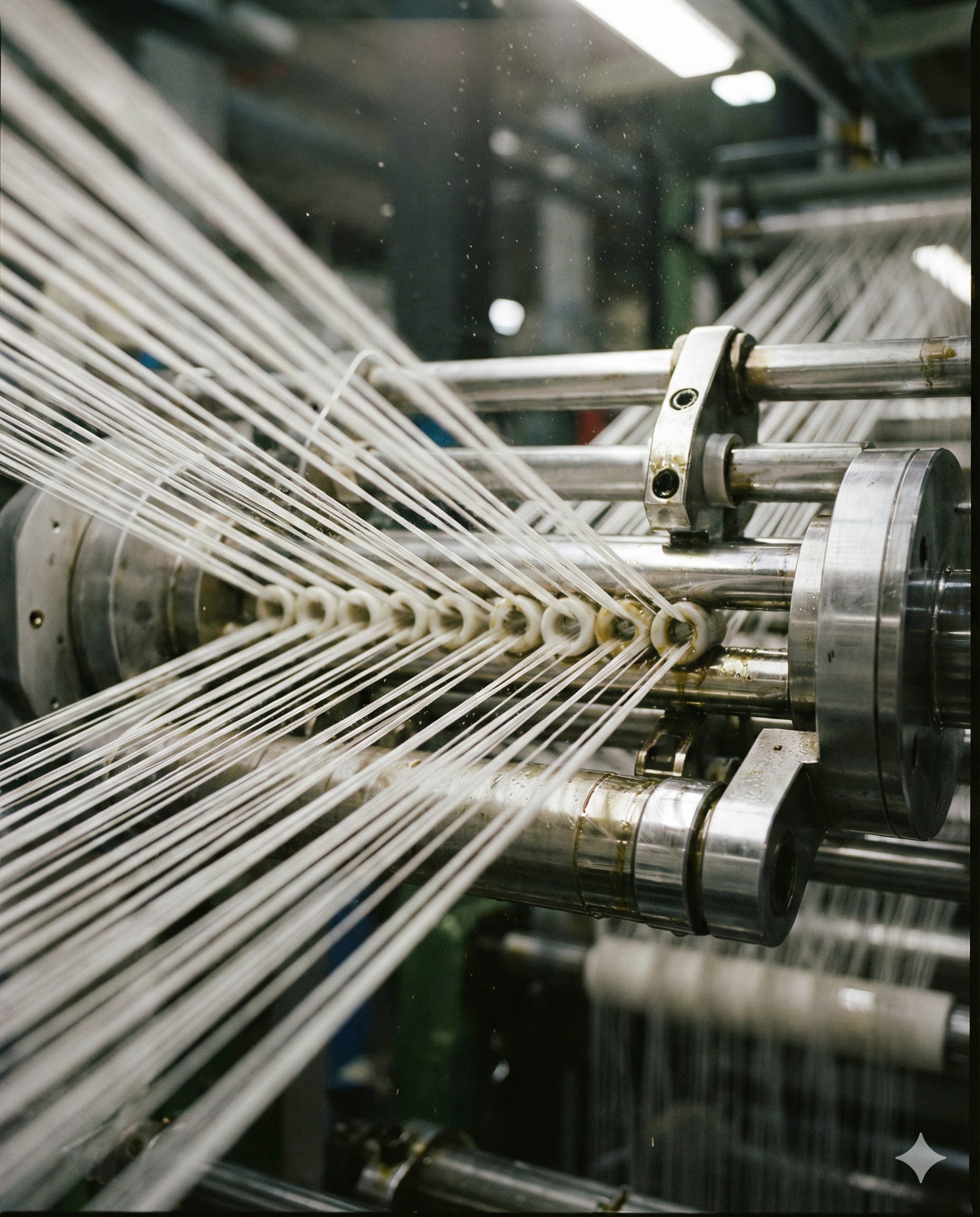 Textile fibers running smoothly through machinery, demonstrating the antistatic and lubricating properties of Tween 81