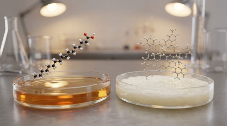 Chemical structure comparison of Sorbitan Monostearate (Span 60) and Sorbitan Tristearate (Span 65) showing molecular tail density