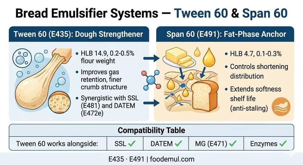 Bread Emulsifier Systems — Tween 60 (E435) + Span 60 (E491) Dough Interface Guide