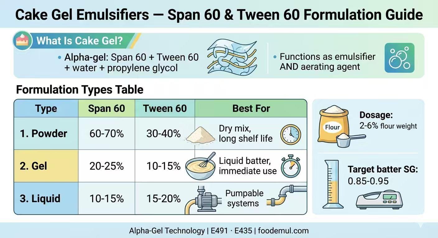 Cake Gel Emulsifiers — Span 60 (E491) + Tween 60 (E435) Formulation Guide