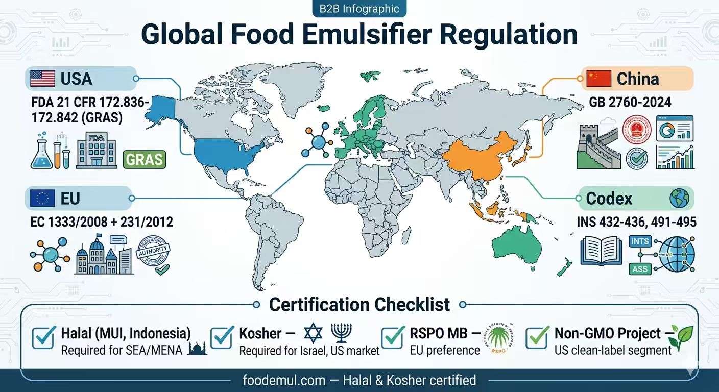 Global Food Emulsifier Regulation — FDA, EU, China & Codex