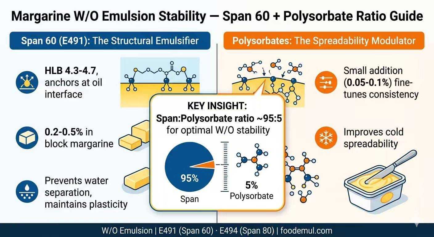 Margarine W/O Emulsion Stability — Span 60 (E491) + Polysorbate Ratio Guide