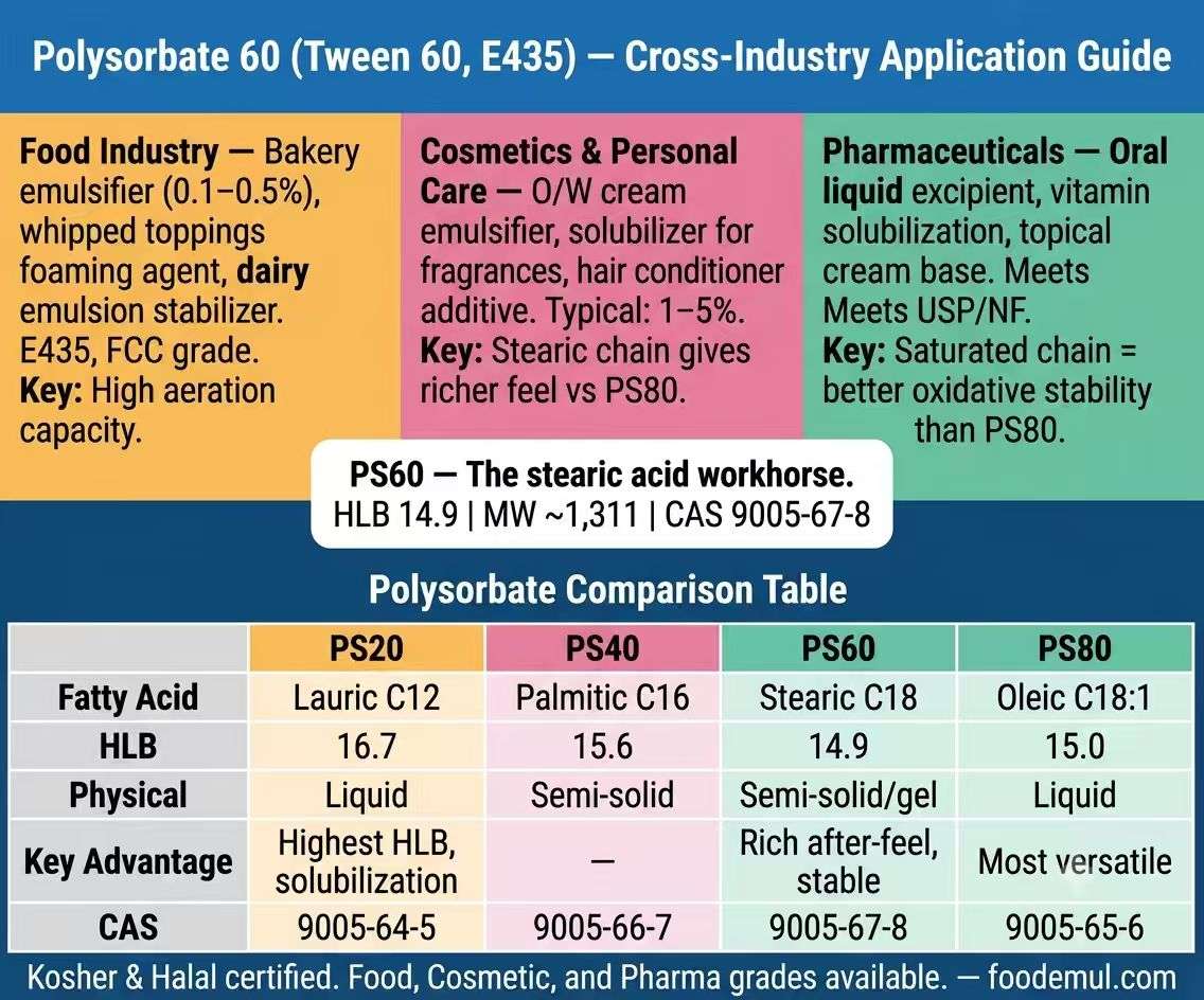 Polysorbate 60 (E435) Cross-Industry Application Guide — Food, Cosmetics & Pharmaceuticals