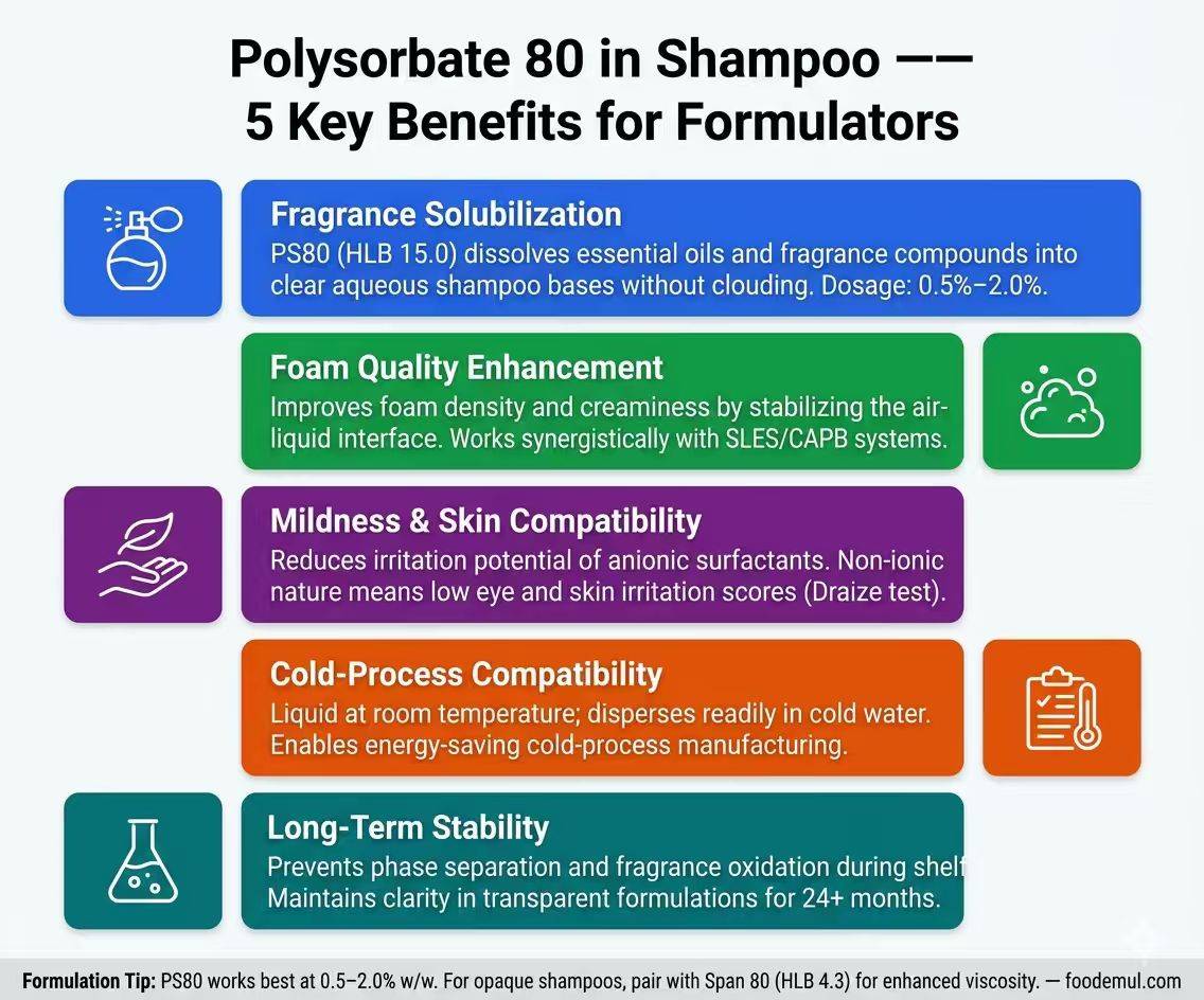 Polysorbate 80 in Shampoo 5 Key Benefits — Fragrance Solubilization Foam Mildness Cold-Process Stability
