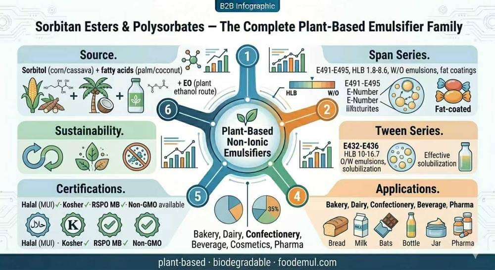 Sorbitan Esters Polysorbates Plant-Based Emulsifier Family