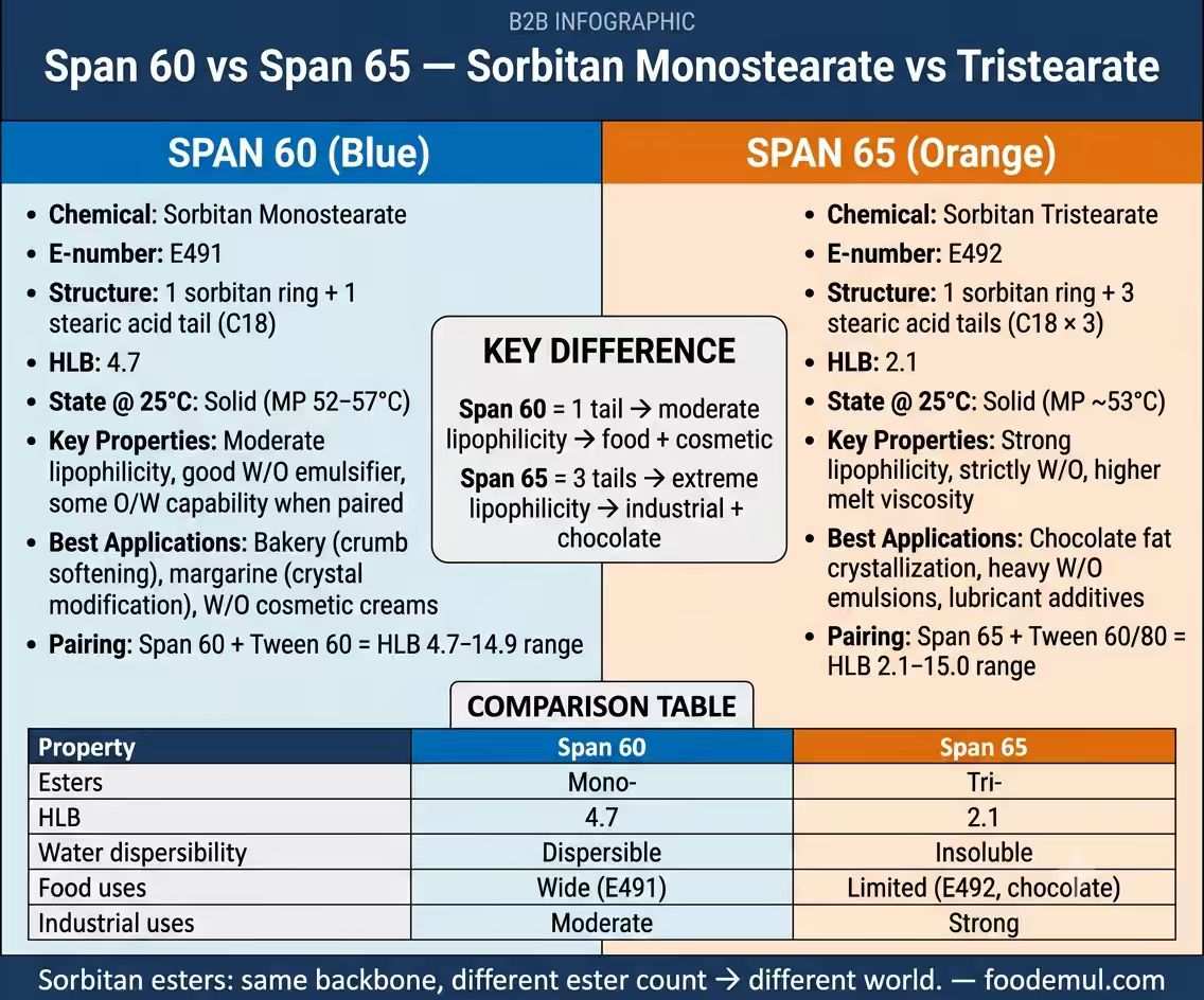 Span 60 (E491) vs Span 65 (E492) — Key Properties Comparison