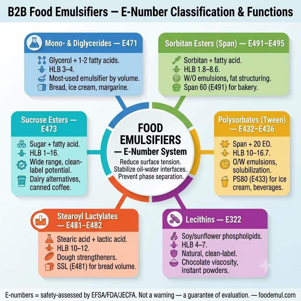 Food Emulsifiers E-Number Classification Map — E322 to E495