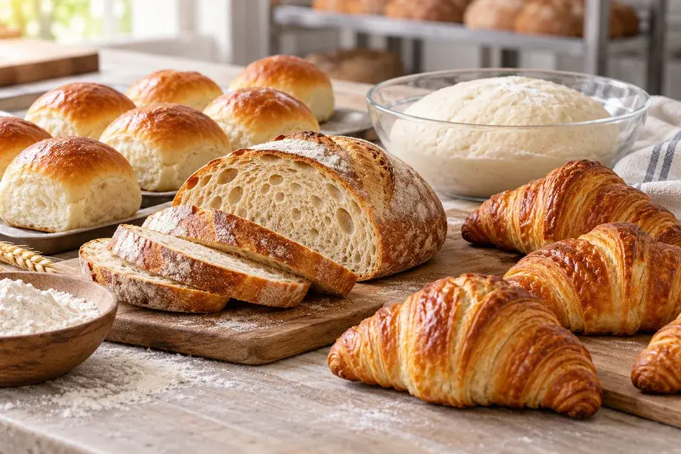 Bread, cakes and dough representing bakery emulsifier applications