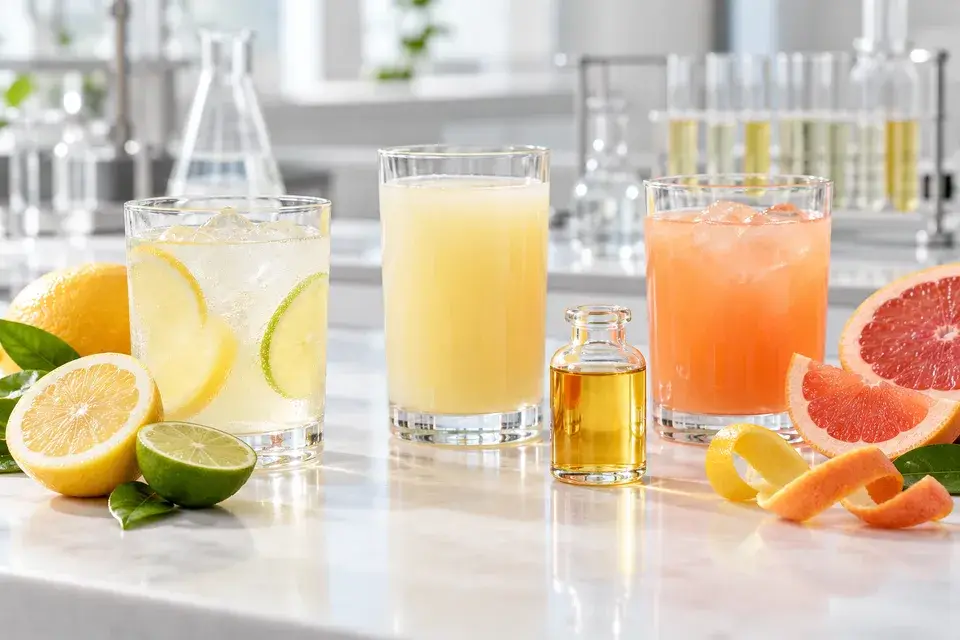 Citrus beverages and flavor oil representing beverage emulsifier applications